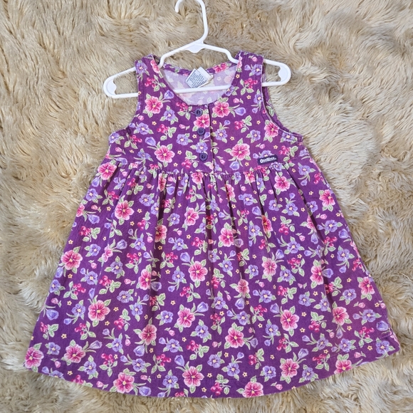 Vintage Oshkosh B'Gosh 100% Cotton 3T Fruit Floral Plum 90s Dress Made In USA